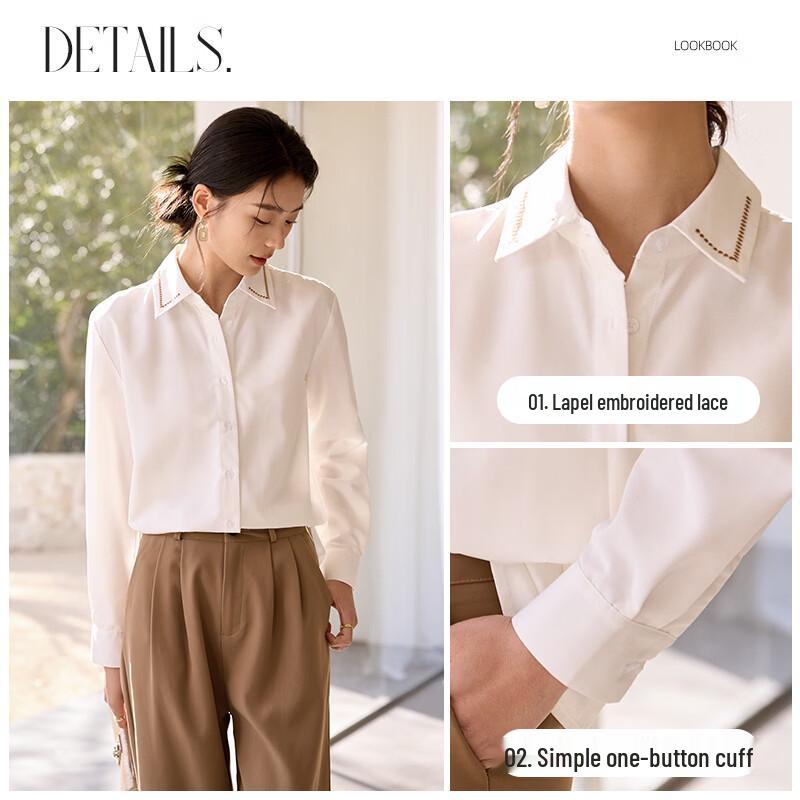 Women's Embroidered Lace Lapel Long Sleeve Shirt