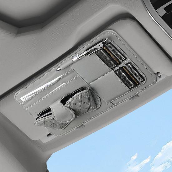 Leather Car Sun Visor Organizer Multi-Pocket Universal Car Accessory Wear-Resistant Car Storage Bag Safe Driving Design Quick Access for Cards