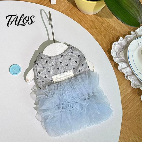 Comfortable Dog Clothing Blue Tutu Dress, Sleeveless Cute Heart Print Girl Summer Female Clothes Doggie Princess Dress for Small Dogs Bichon
