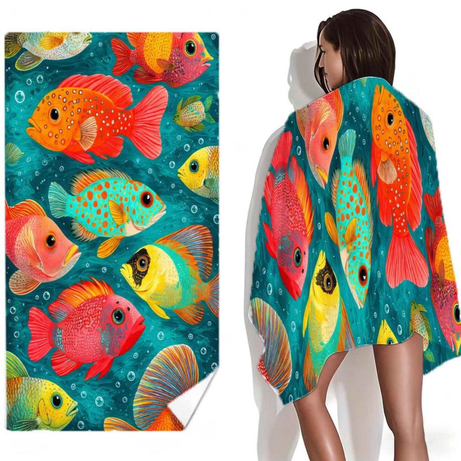 

Colorful Fish Beach Towel - Lightweight Quick-Dry Large Towel for Beach, Pool & Summer Fun W30*H60(CM)