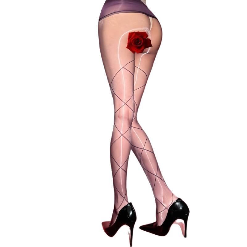 Aurora Oil-Shine Ultra-Thin Plaid Silk Stockings - Anti-Snag, Seamless, Sensual Fun for Women.