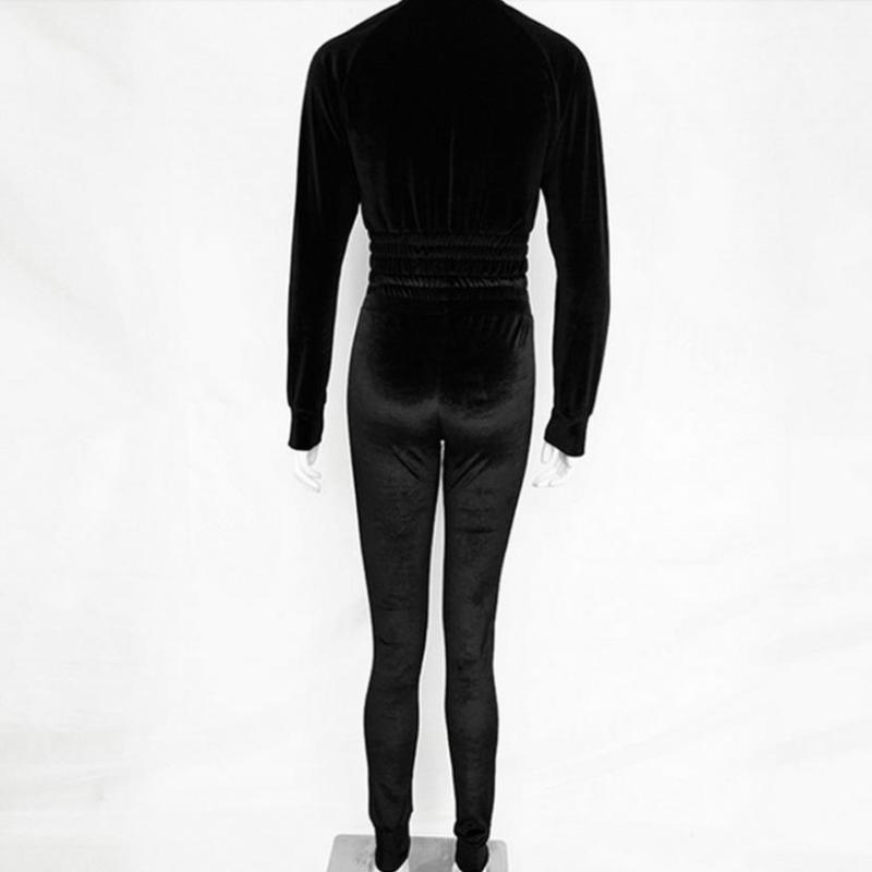 Conjunto de dos piezas de terciopelo de moda urbana para mujer, pantalones casuales sólidos con cremallera y cuello redondo, trajes de pantalón de 2 piezas para mujer, conjuntos de pantalones deportivos ajustados para mujer 25834