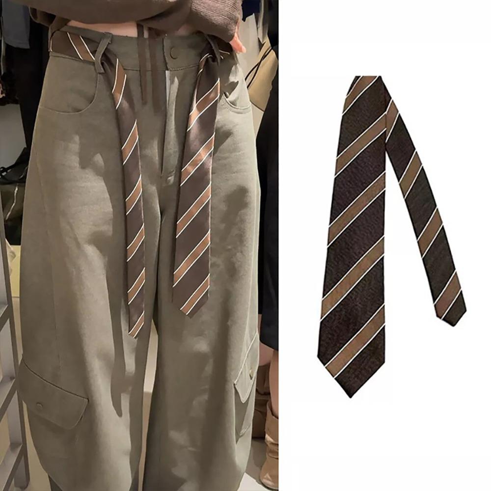 Long Skinny Necktie Scarf Decorative Accessory Striped Neck Tie Striped Waist Belt  Women Men
