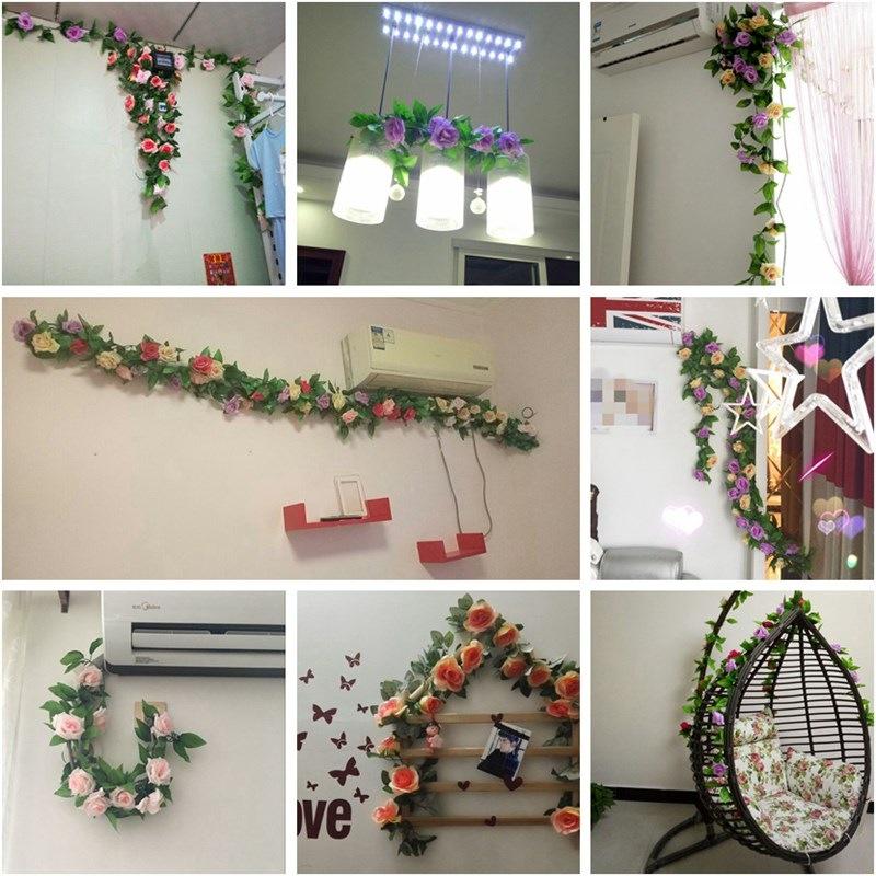 Artificial Rose & Green Leaf Vine for AC Decoration