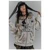 American Retro Hoodie Women Gothic Simple Print Rabbit Ears Zipper Hooded Fur Collar Sweatshirt Fashionable Harajuku Jacket Tops