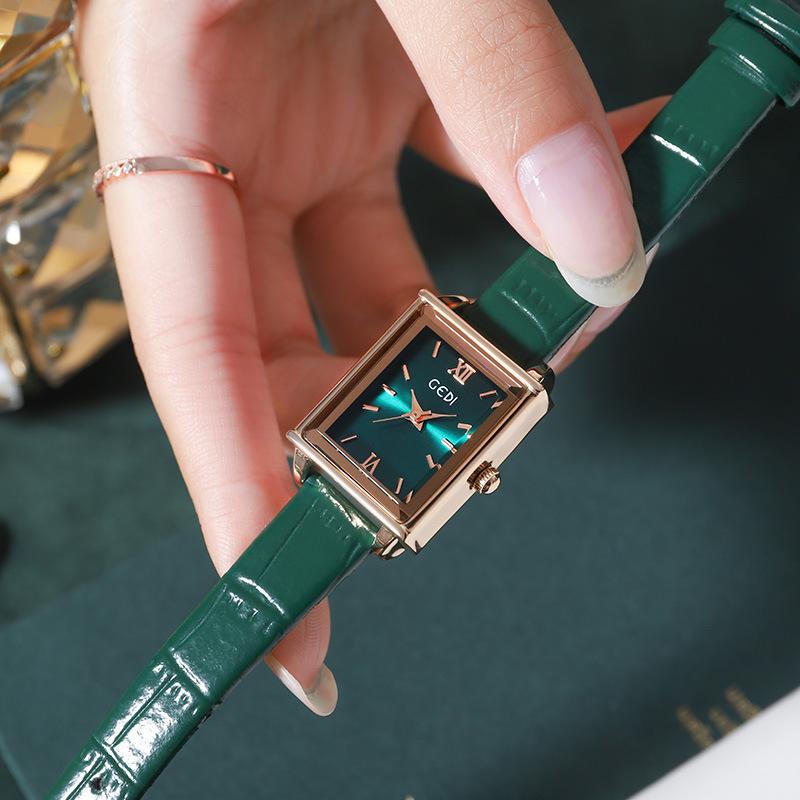 Fashion Niche Light Luxury Small Square Plate Women'S Exquisite Green Belt Quartz Waterproof Watch