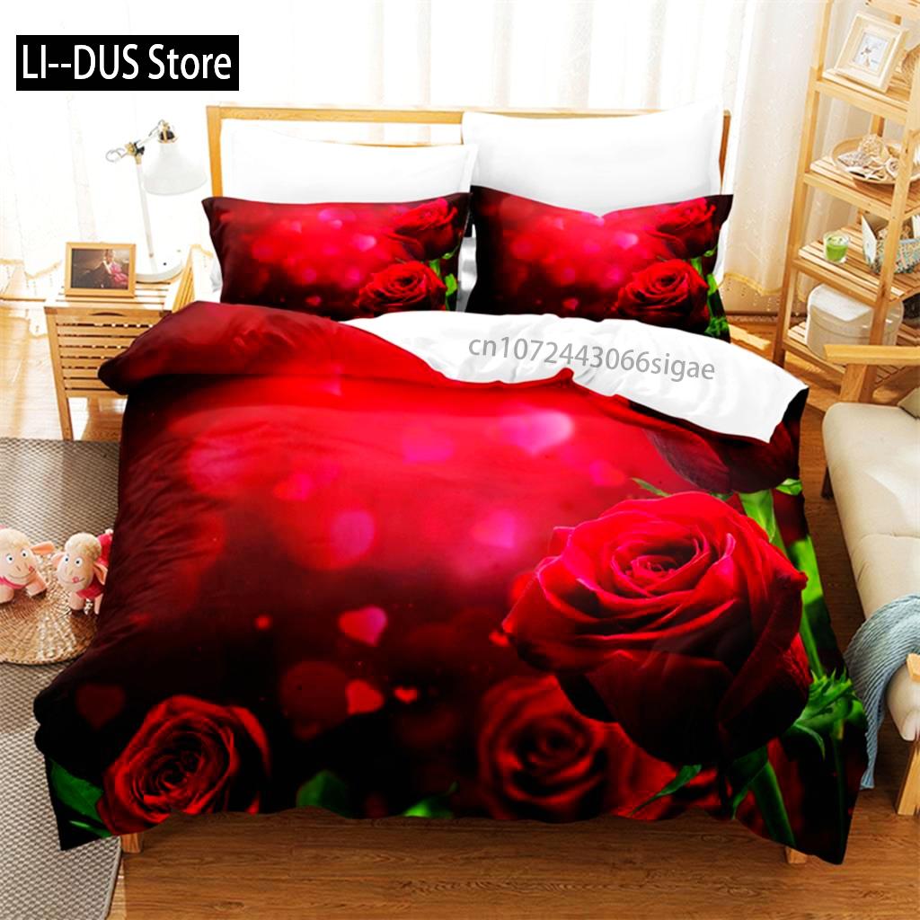 Helles Rosen Bettwäscheset Bettbezug Set 3D Bettwäsche Digitaldruck Queen Size Bettwäscheset Modisches Design