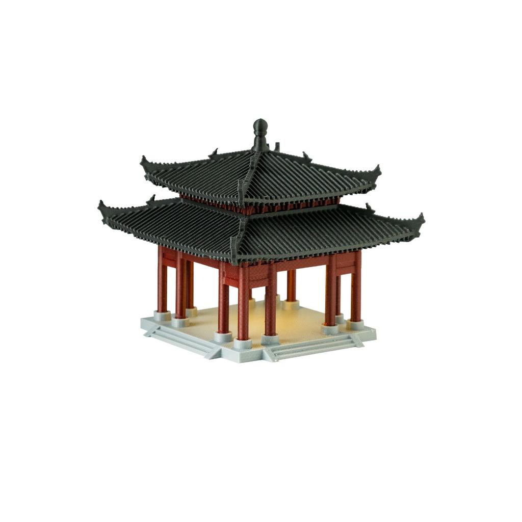 Miniature Chinese Courtyard Bonsai Rockery with Ancient Architecture and Pavilion - Tabletop Water-Land Fish Tank Ornament.