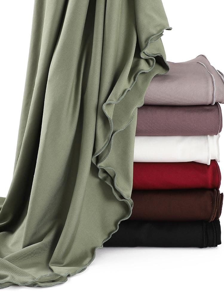 Luxury Wavy Edge Jersey Hijab for Women Solid Color Milk Silk Scarf Headscarf Autumn Shawl Stretchy Chiffon Scarf Ramanda