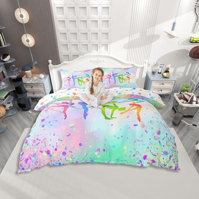 Set copripiumino Homewish per ragazze amanti della ginnastica, set di biancheria da letto con stampa di paillettes rosa e verde, set di biancheria da letto con stampa di principesse dei cartoni animati