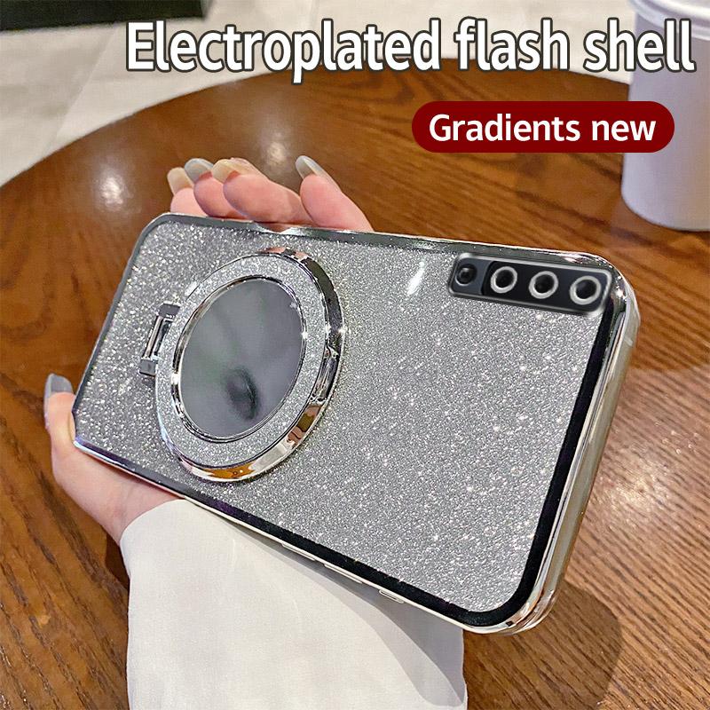 For Samsung Galaxy A7 2018 Mirror Luxury Glitter Magnetic Bracket Case for Samsung Galaxy A7 2018 Plating Soft Bumper Cover A750