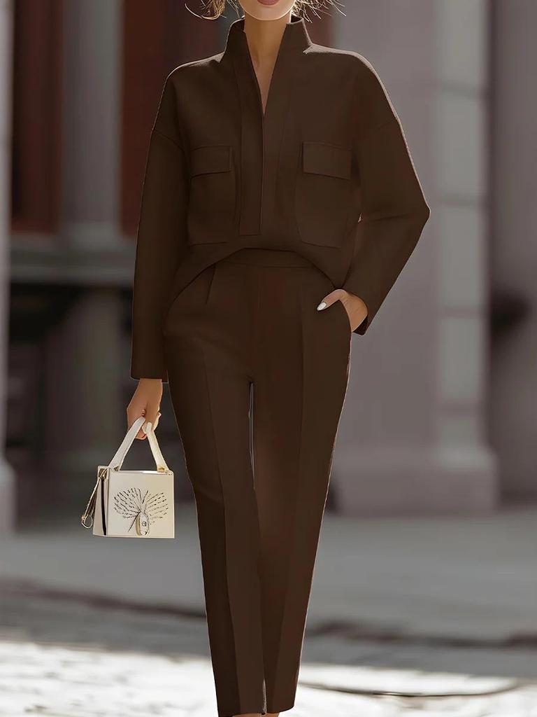 European & American Urban Commute Fashion: New Style Pocket Top and Pants Set 2026