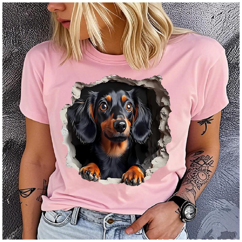 

Women s Cotton 100% Interesting Dog Print T-shirt Loose round Neck Casual Short Sleeve Fashion Top Wholesale Clothing Summer M