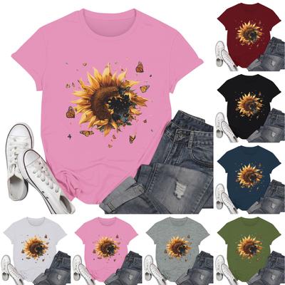 Damen Rundhals Bedrucktes Kurzarm T-Shirt Top