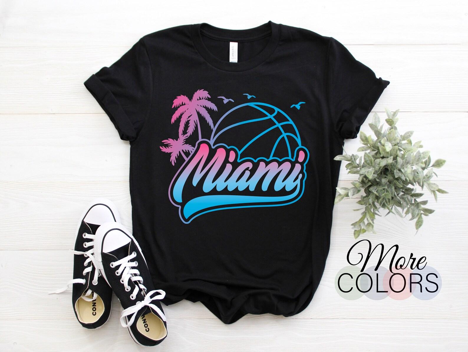 Miami Beach Shirt Vintage 80s Beach Basketball Game T-Shirt, Retro Vintage Palms Design, Florida Love, Summer Vibes Shirts Vacation Souvenir 140