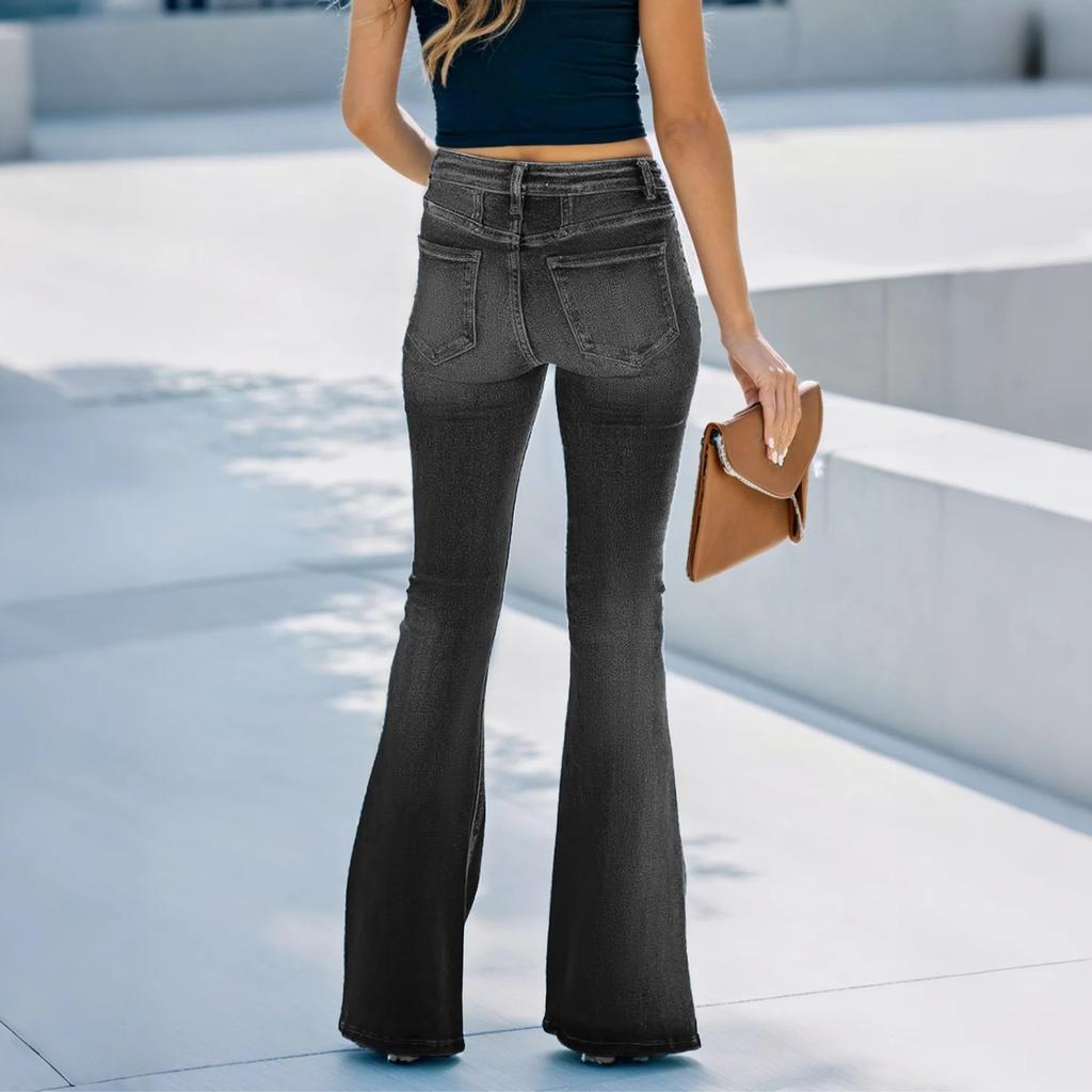 Damen Jeans mit hoher Taille und gewaschener Optik, modische, vielseitige Hose mit geradem Bein