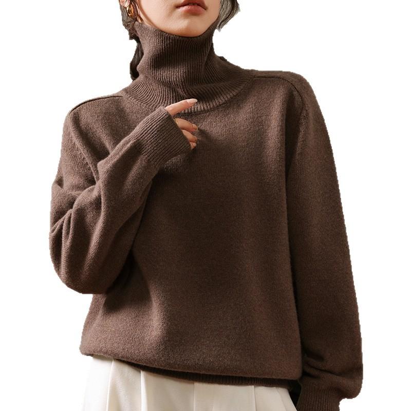 Autumn And Winter New 100 Solid Color Wool Sweater Women'S Turtleneck Knitted Base Thickened Loose Lazy Wind Sweater