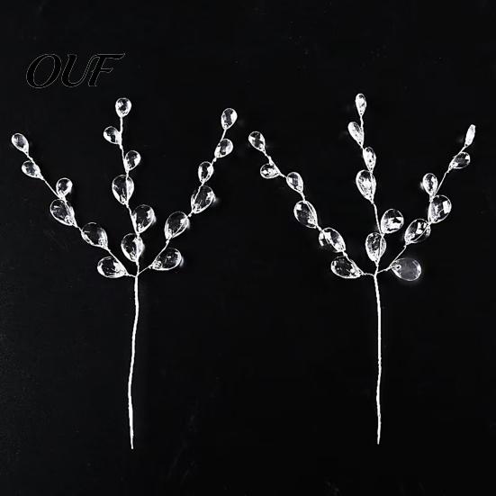 Acrylic Crystal Branches Transparent Faux Branch Christmas Tree Ornament, Bead Drop Stem, Artificial Hanging Icicles Clear Beaded Flower Twig Pick for