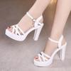 Mode 10cm Kleine Größe 32-43 Block High Heels Sandalen Sommer Frau Hochzeitsschuhe Dicke Plateau-Sandalen Damen Weiches Leder Sandale