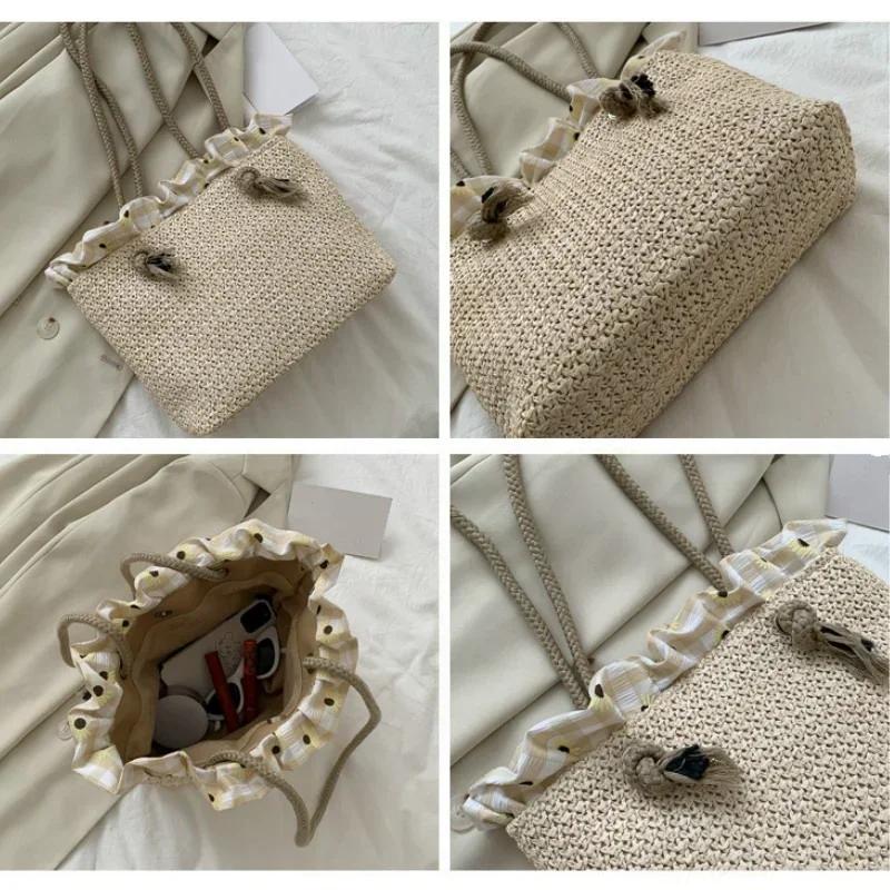 Summer Grass Woven Bag Women's Trendy Korean Edition Casual Large Capacity Western Style Handbag Woven Shoulder Bag