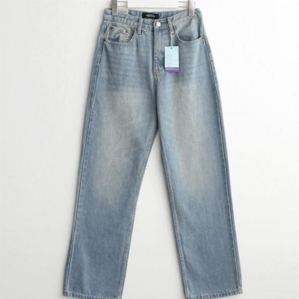 New Arrivals Open Run Women Summer Light Blue Straight Denim Pants Washing