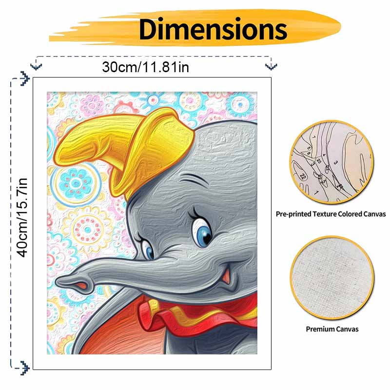 Disney Oil Painting DIY Digital Painting HandPainted Dumbo Elephant Pattern Wall Art for the Living Room and Entryway.
