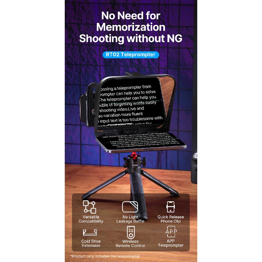 Ulanzi RT02 Teleprompter Universal Prompter Câmera DSLR Smartphone Tablet Laptop Teleprompter Transmissão ao Vivo Gravação de Vídeo