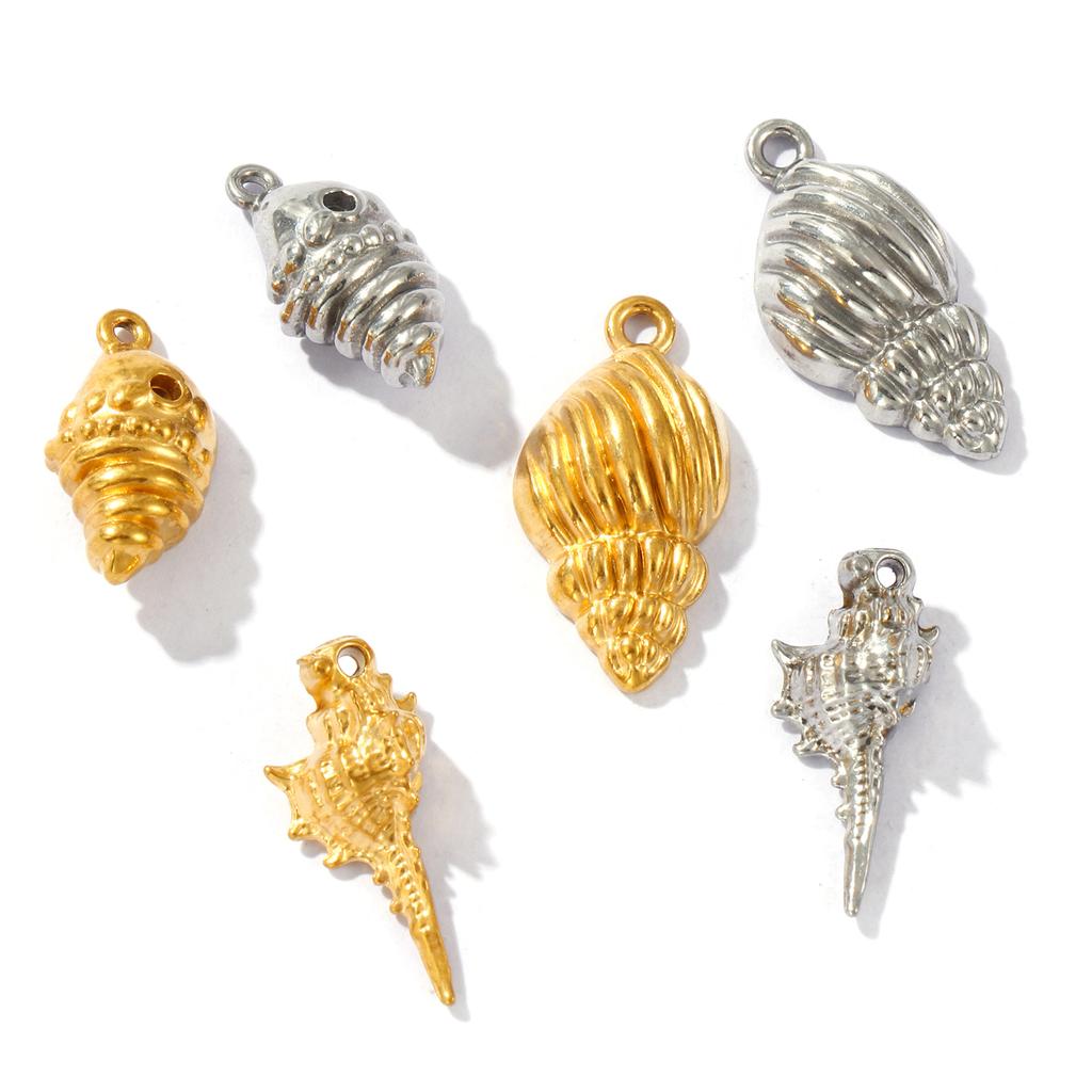 2 PCs 304 Stainless Steel Charms Multicolor Conch/ Sea Snail Ocean Pendants For DIY Necklace Earrings Jewelry Making Findings