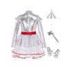 Kids Girls Halloween Tin Costume Mock Neck Long Sleeve Back Invisible Zipper Metallic Tulle Tutu Dress with Hat Axe Gloves for Role Play Theme Party