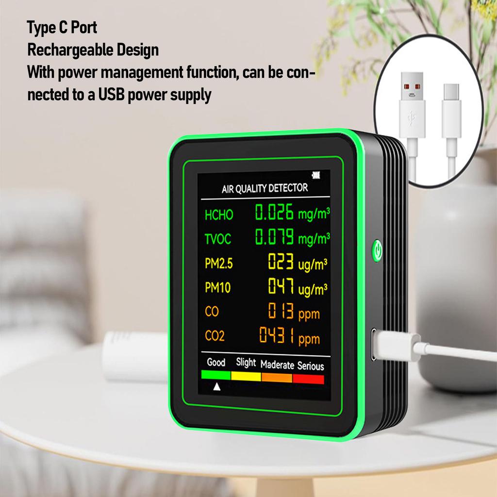 Air Quality Detector CO2 TVOC HCHO PM2.5 PM10 Portable Air Tester Color LCD Digital Display Air Quality Detector