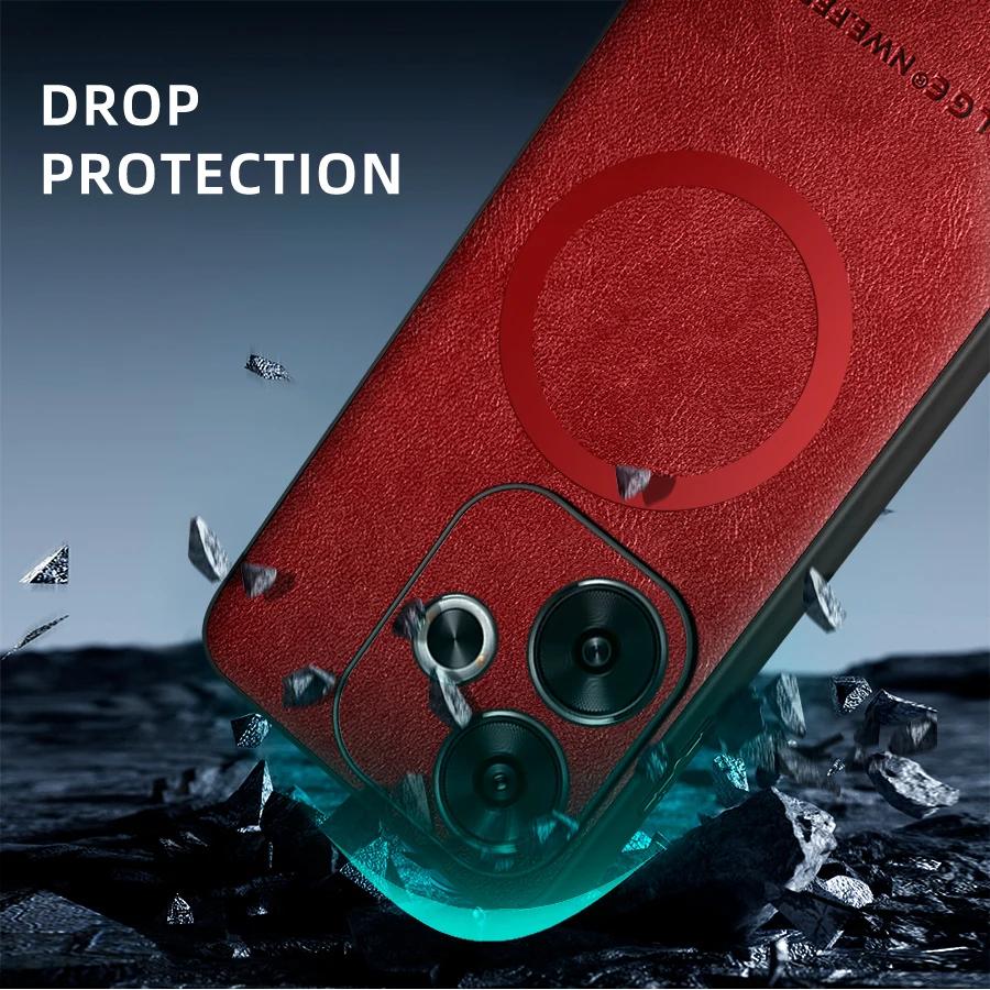 For POCO F6 F6 Pro PU Leather Magnetic Ring Soft Edge Anti-Drop Anti-Fingerprint Phone Case