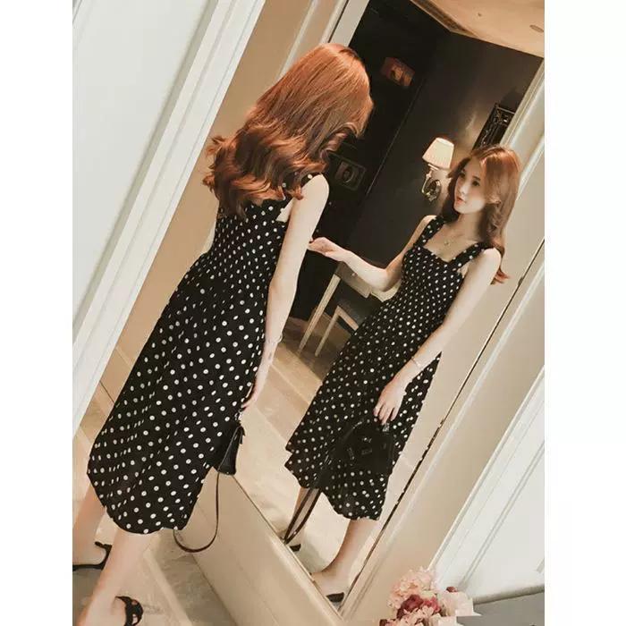 Women's Summer Mid-length Polka Dot Halter Dresses Sub Elegant Slim Dresses