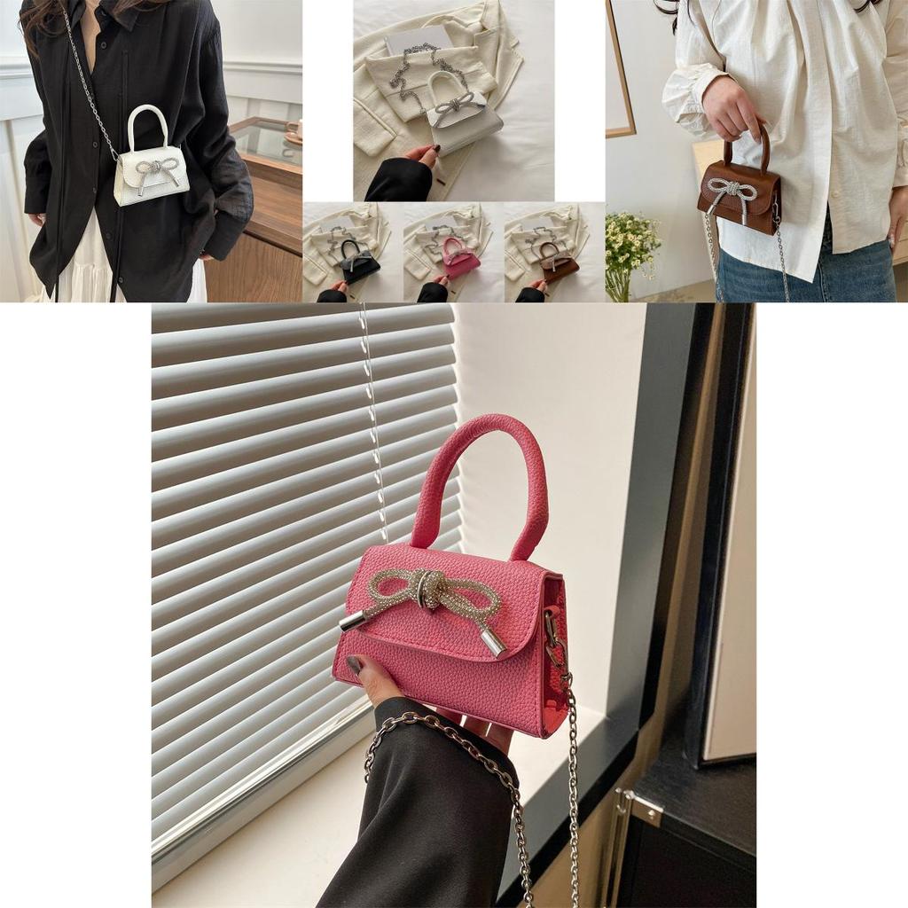 Stylish Mini Square Handbag For Women In Black And Rose Pink With Chain Shoulder Strap