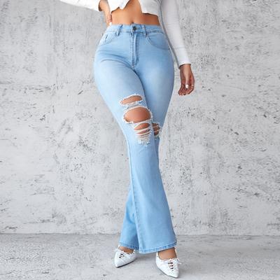 Spring and Summer Ripped Jeans Femininity Commuting Legs Long Flared Pants