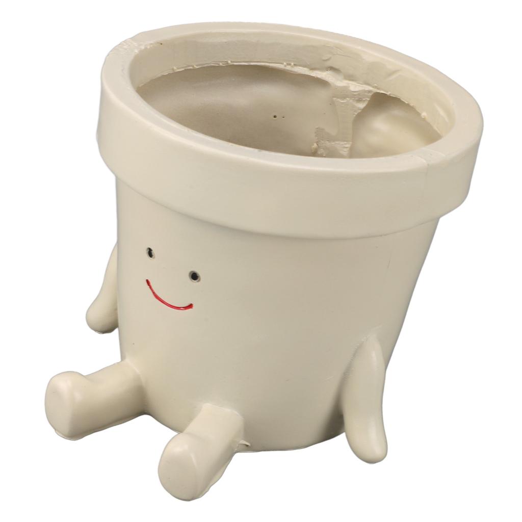 Sitting Flower Pot Cute Face Resin Planter Decorative Succulent Flowerpot with Drain Hole for