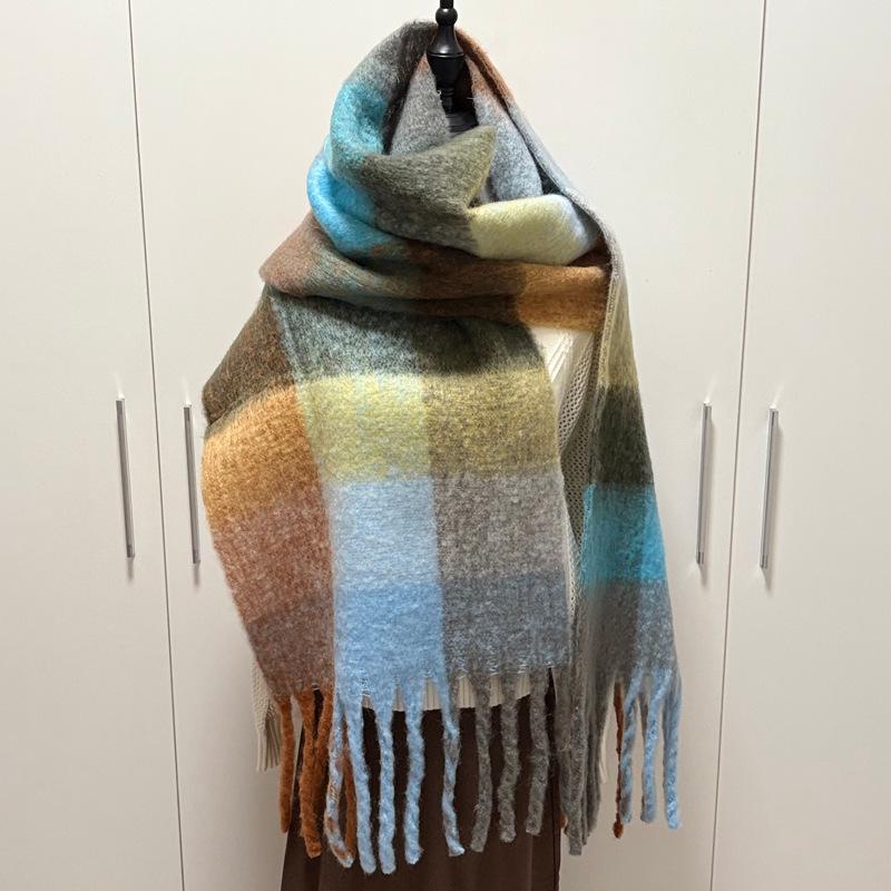 Women's Faux Cashmere Plaid Scarf - Korean Style, Thick & Warm Autumn/Winter Shawl
