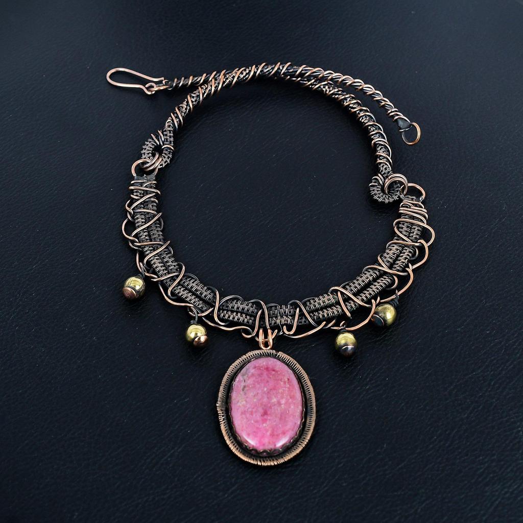 Rhodonite Necklace, Gemstone 999 Copper Wire Wrapped Necklace, Handmade Jewelry, Birthday And Anniversary Gift For Her