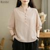 ZANZEA Women Casual V-Neck Half Sleeve Loose Stripe Blouse