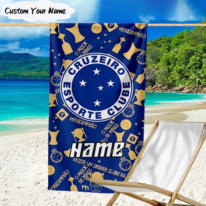 1PC Custom Name Beach Towel Cruzeiro FC Crest Beach Towel, Suitable for Camping, Travel, Beach Accessories, Super Absorbent, Family Gift
