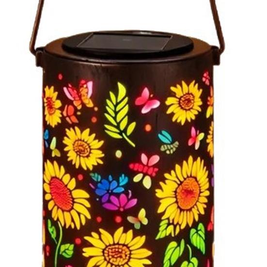 Colorful Sunflower Solar Lantern Metal Hanging Garden Light with Flower Pattern Waterproof Outdoor Solar Lamp for Patio Yard Pathway