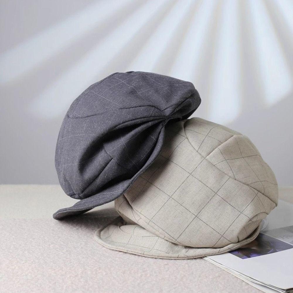 Newsboy Octagonal Cap Cloud Peaked Hat Fashion Plaid Beret  Outdoor