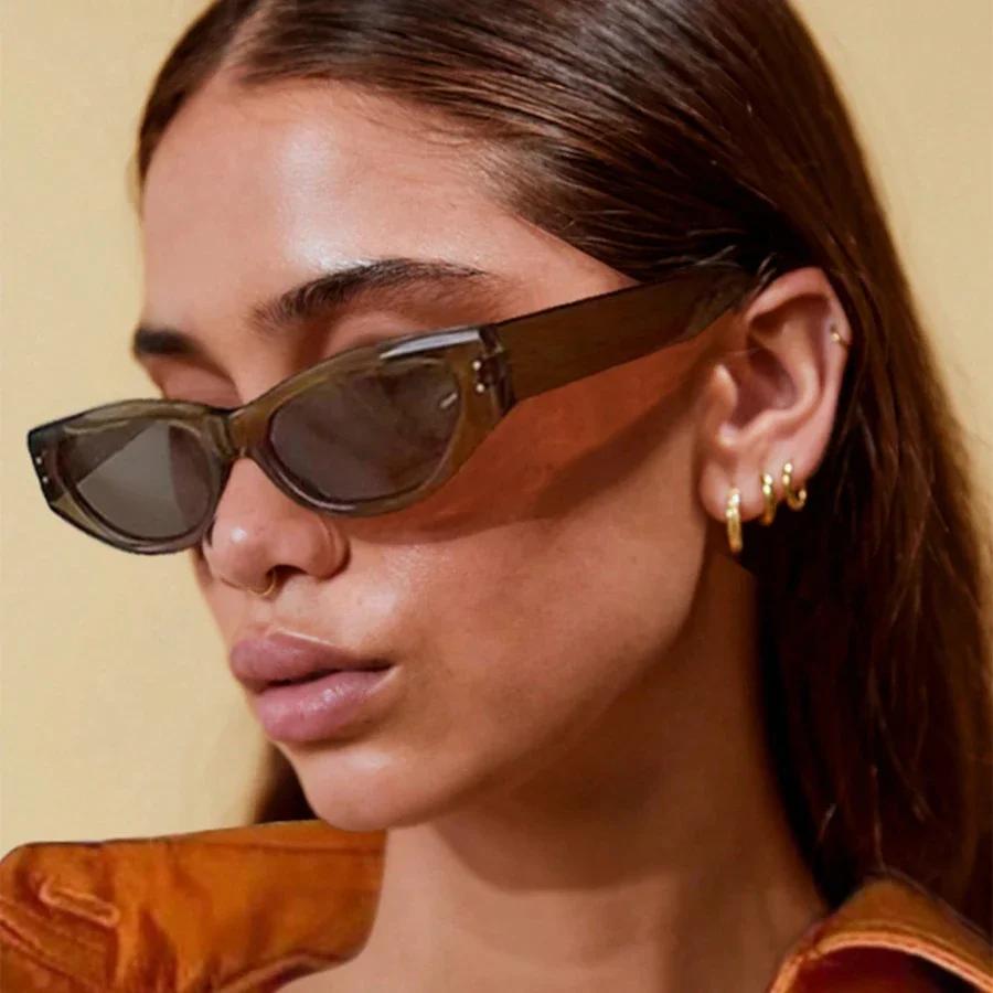 Retro Cat Eye Sunglasses Women Vintage Small Eyewear Women Men Rivet Sun Glasses Female Luxury Brand Eyewear UV400