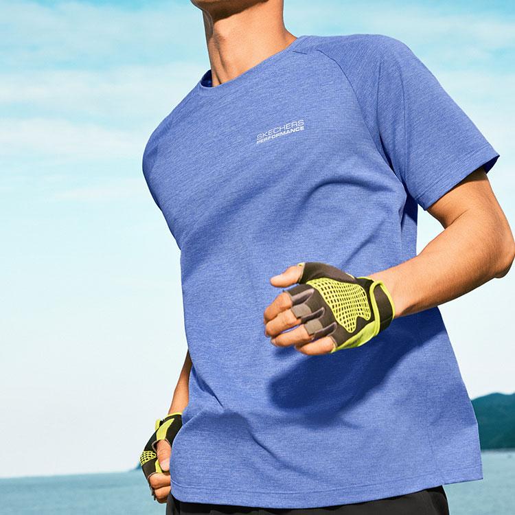 Skechers Comfort Technology Cool Series Quick Dry Simple Round Neck Pullover Short Sleeve T-Shirt Men Tops Persian-Blue P225M086-03Z1