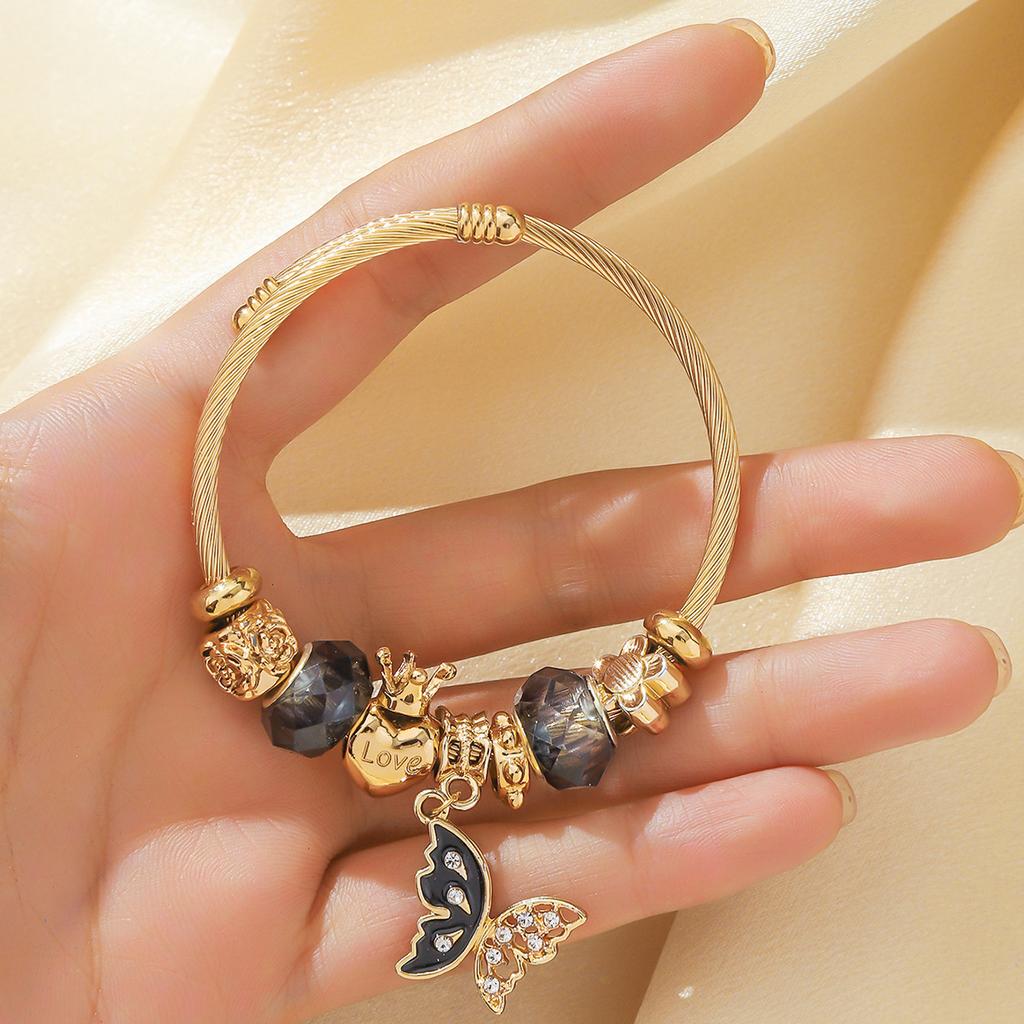 Women All Match Crystal Butterfly Beads Bracelet Cuff