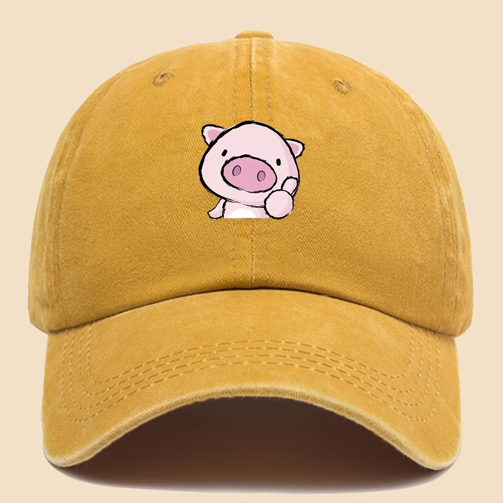 Cartoon style pink piggy print baseball cap adjustable unisex music hat