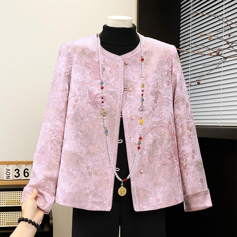 Mother's Day Chinese Style Retro Spring Jacket for Middle-Aged and Elderly Women - Short, Fashionable Temperament Top