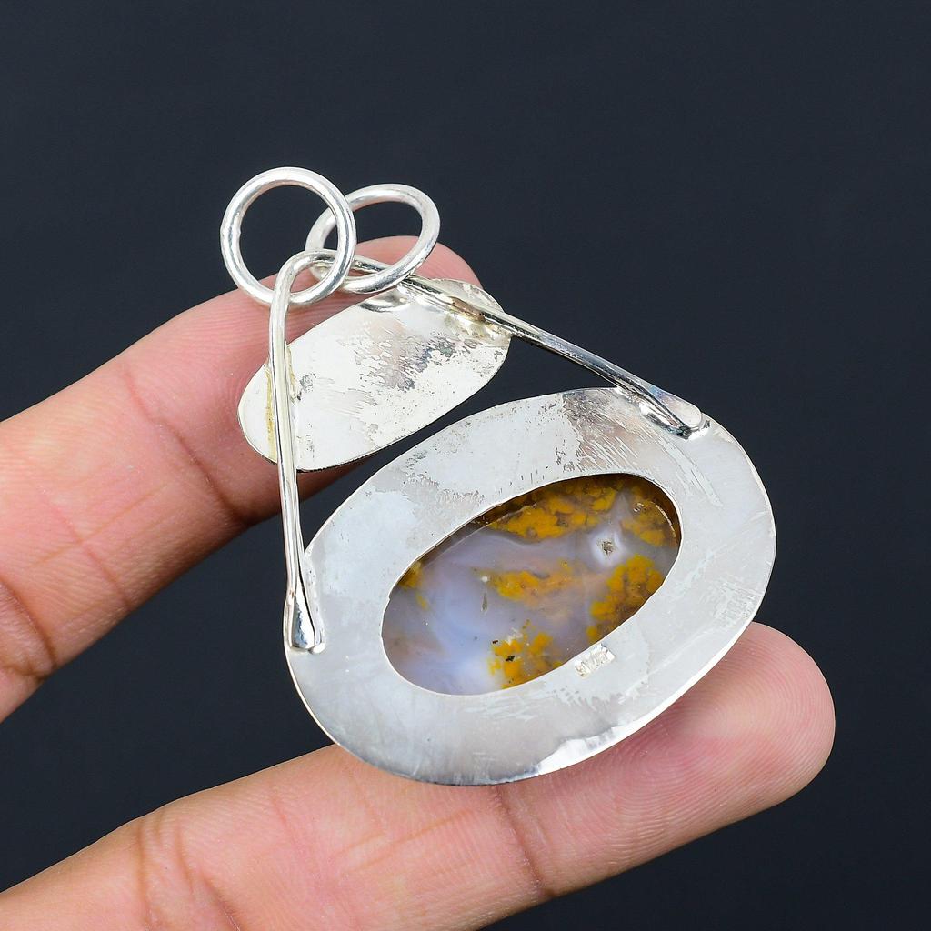Oval Plume Agate Gemstone 925 Silver Birthday Mother Handmade Trendy New Pendant