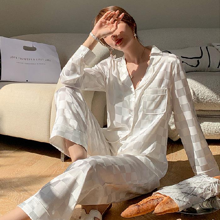 Lace Long Sleeve Black Cardigan Pajamas for Women – Sweet and Loose Spring/Autumn Homewear with Long Pants