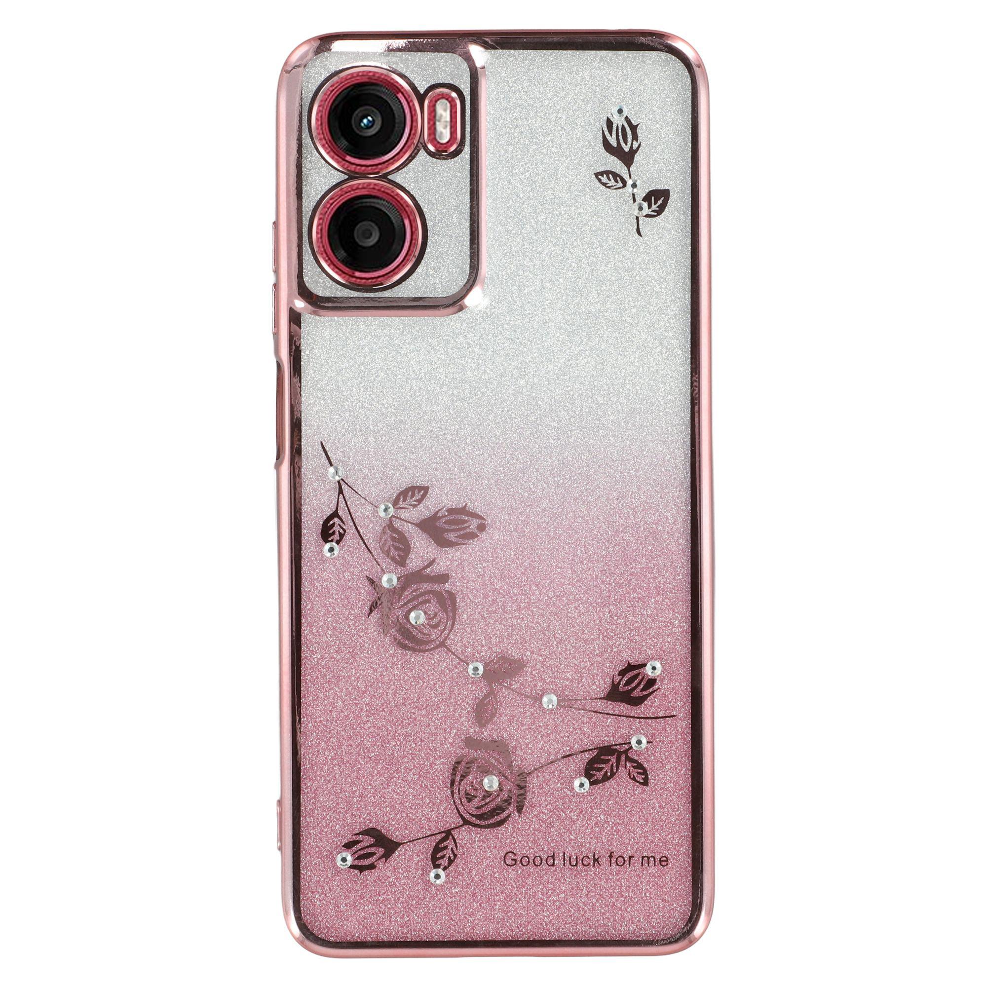 

KADEM For Motorola Moto G05 4G/E15 4G Case Flower TPU Flexible Gradient Phone Cover Rose Gold