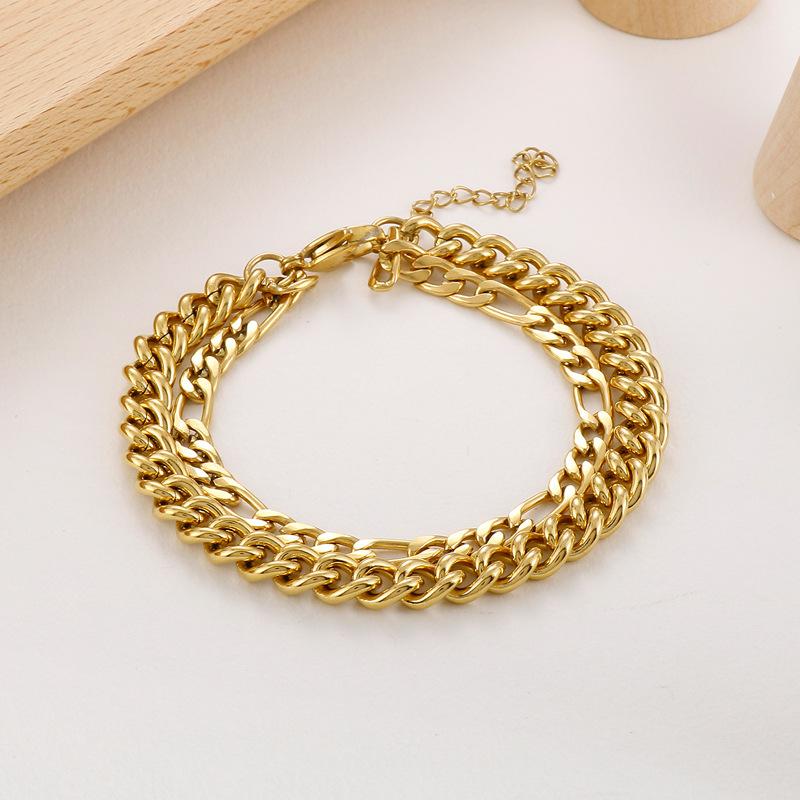 Fashion New Arrival Stainless Steel Double Layer Chain Bracelet Versatile Unisex Wrist Jewelry With Extension Chain Ready Stock